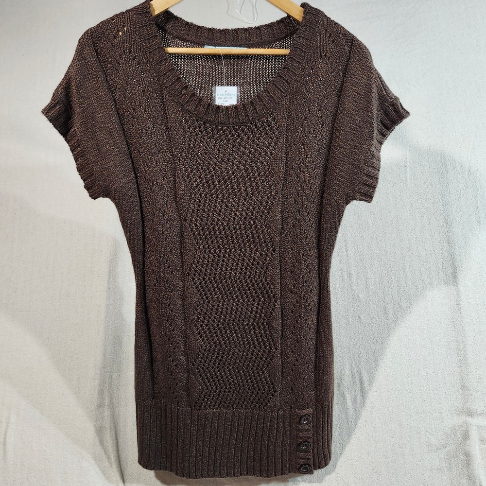 Maurices NWT‎ Brown Knit Sweater Top Cap Sleeves Textured Buttons Accents Large